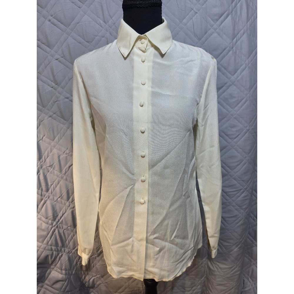 St John Vintage Blouse Womens Ivory Cream Button Up Long Sleeve Textured‎ Top